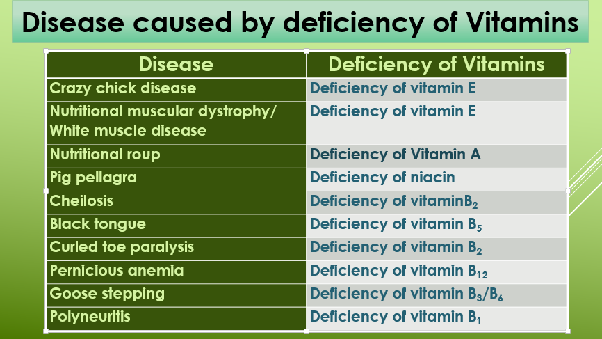 Know about diseases caused by deficiency of Vitamins in livestock