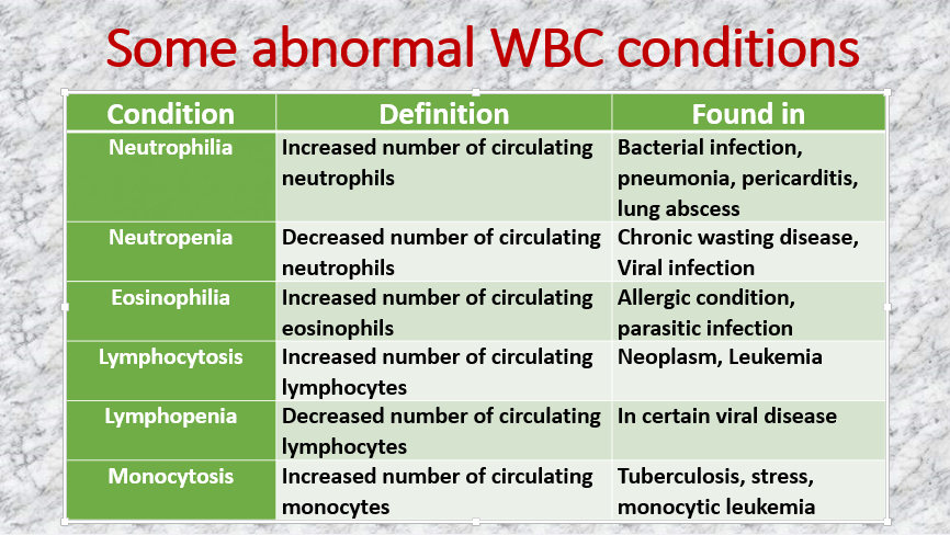 Some abnormal conditions related to White Blood Cells