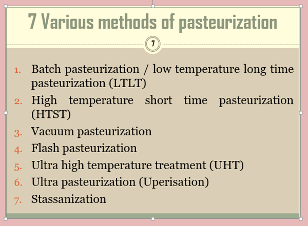 7 Various methods of pasteurization