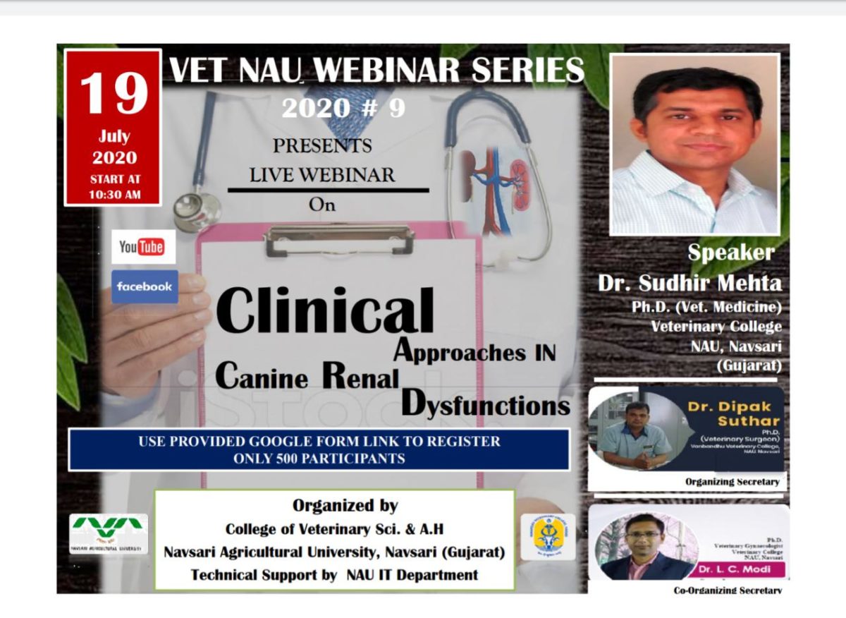 Webinar on “Clinical Approaches In Canine Renal Dysfunctions ” by Dr. Sudhir Mehta